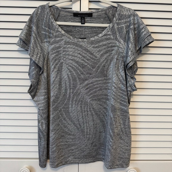 White House Black Market Tops - White House Black Market Silver Patterned Short Sleeve Top Size XL